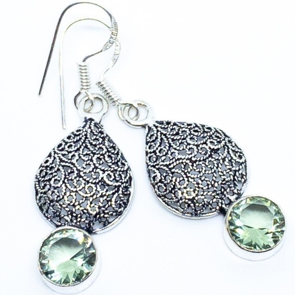 Green Amethyst Sterling Silver Earrings - Picture 1 of 15